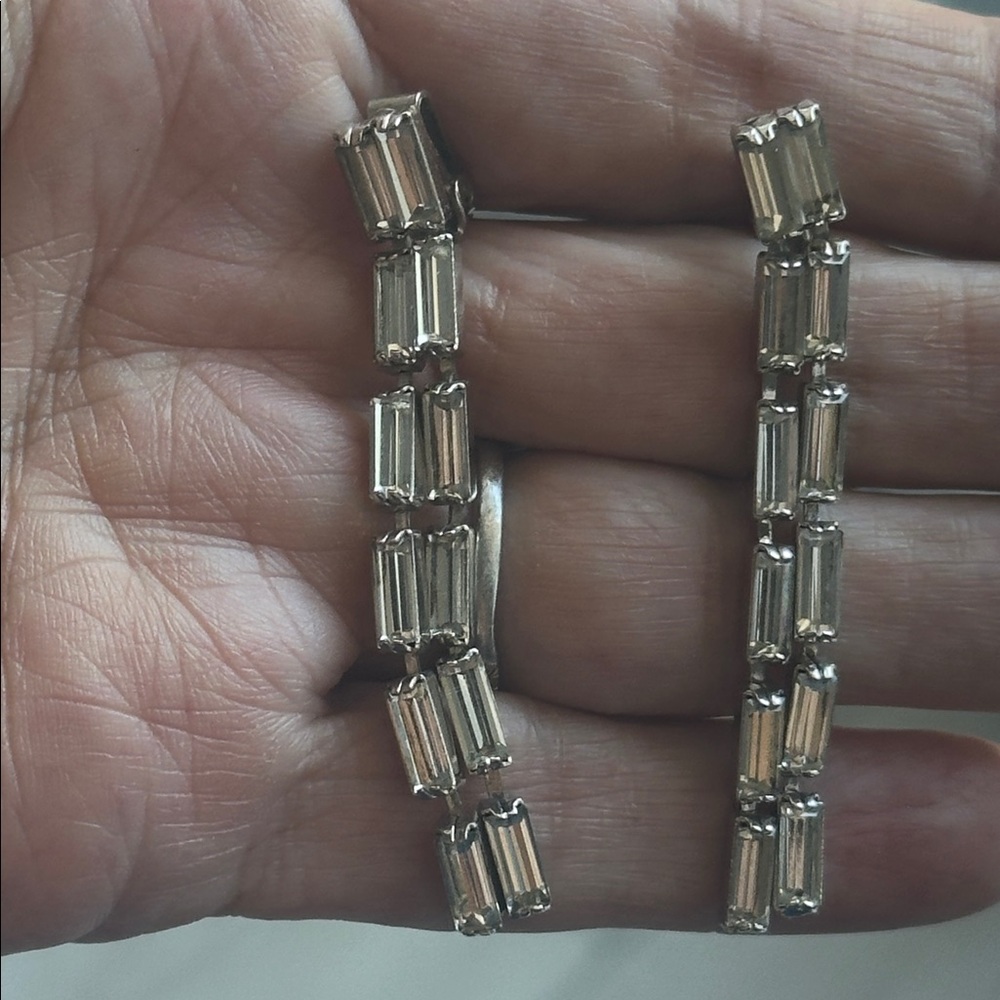 Elegant Silver Diamond Clip Drop Earrings